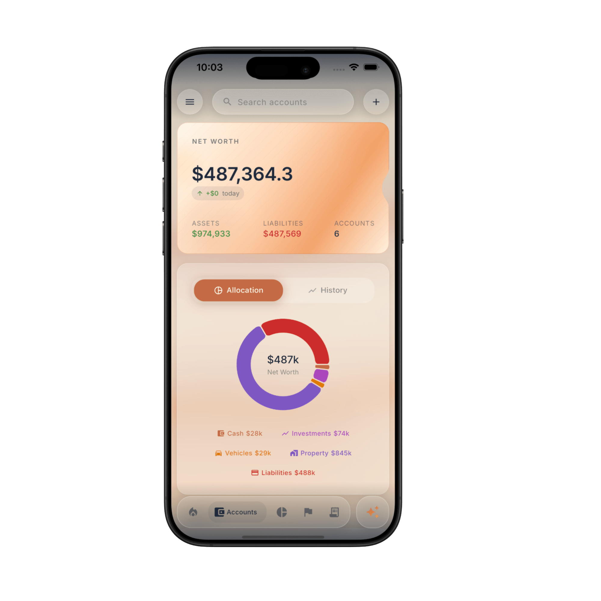 Fireball net worth and account allocation screen